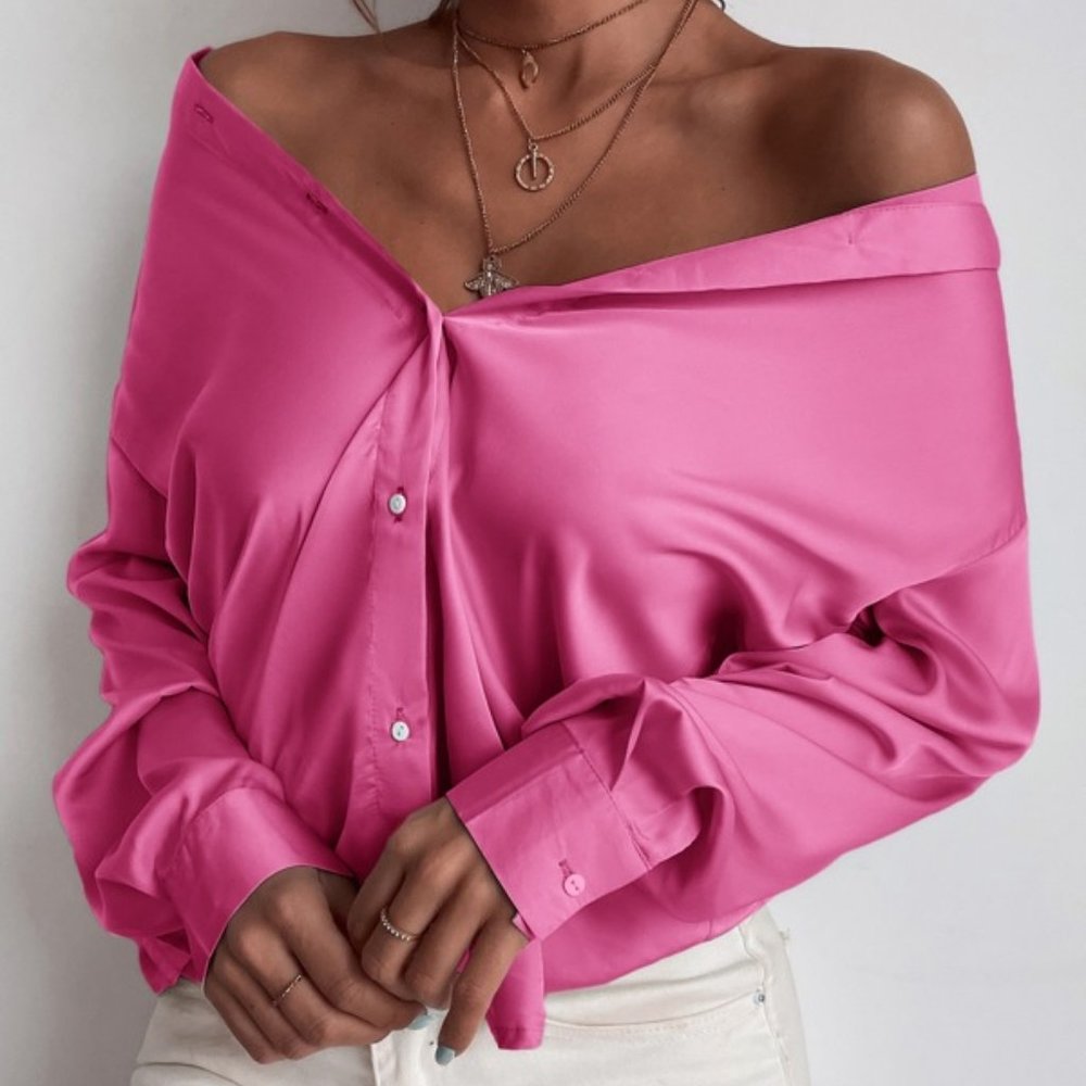 BARBIE GIRL Hot Pink Satin Blouse - Picture 6 of 7